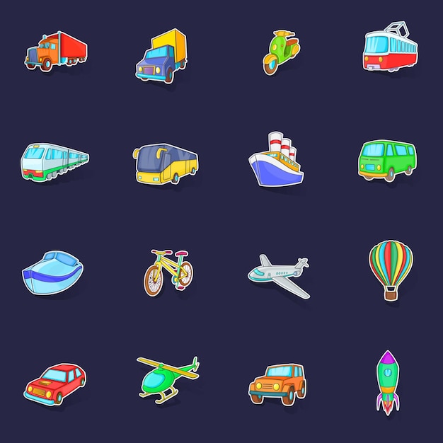 Transport icons set vector sticker