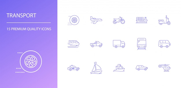 Transport line icons set