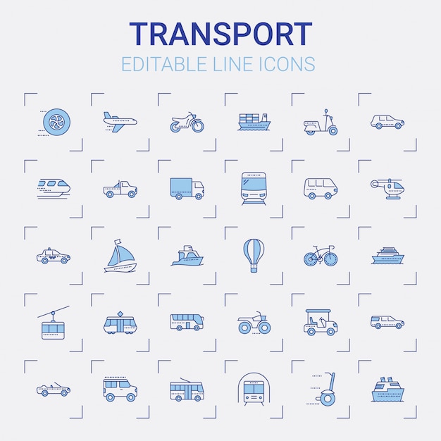 Transport line icons set