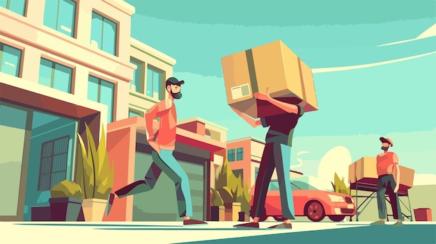 Transport and Removals Concept with Workers Carrying Boxes