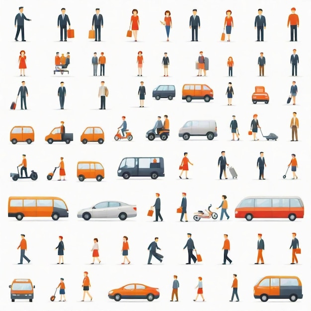 Transportation icons and peoplerelated graphics detailed vector set