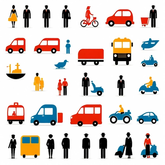 Transportation icons and peoplerelated graphics vector set white background isolated a high qua