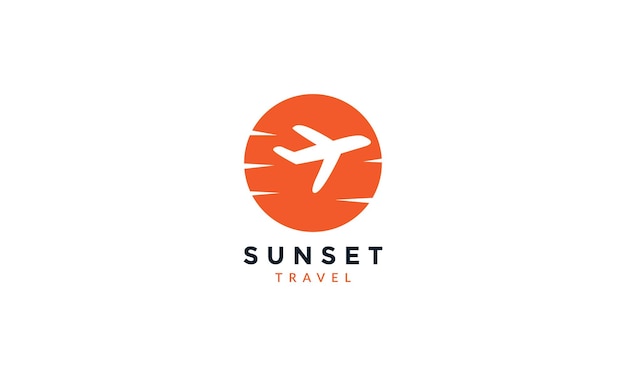 Transportation sky airplane travel with sunset logo vector icon illustration design