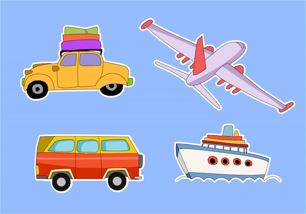 transportation theme with Car, Air plane, truck, taxi, Ship