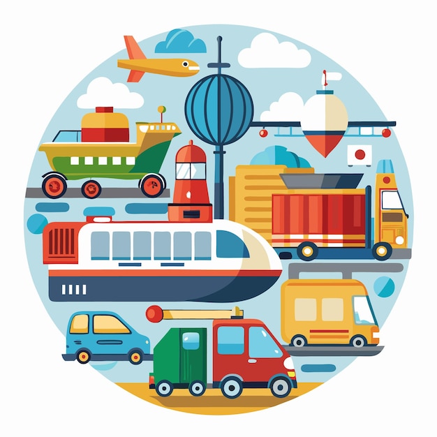 Transportation Vehicles and Airplane in a Circle