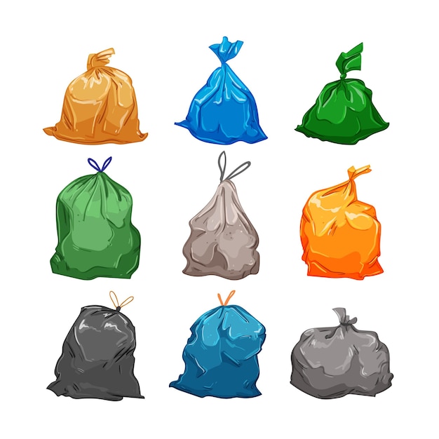 Trash bag set cartoon vector illustration