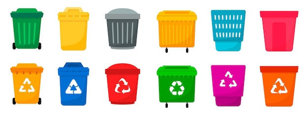 Trash bin collection in a flat design Set of different garbage bin Vector garbage bin trash bin basket