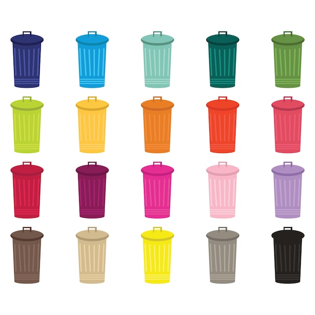 Trash Can Cartoon Clipart Set