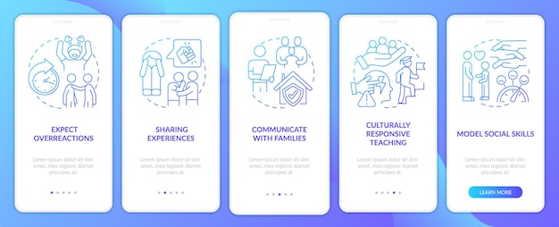 Trauma informed teaching blue gradient onboarding mobile app screen