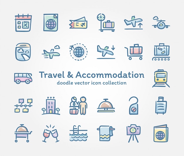 Travel & Accommodation doodle vector icon collection