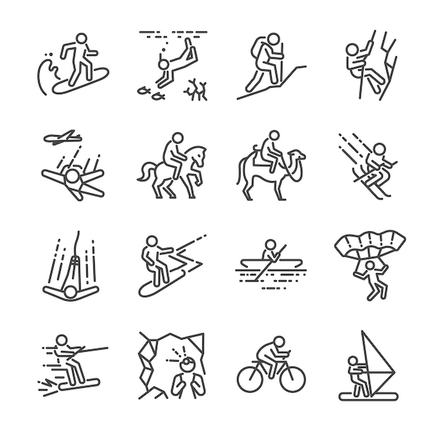 Travel activities line icon set.