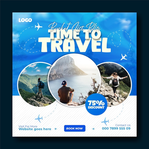 Travel ads promotional social media post design