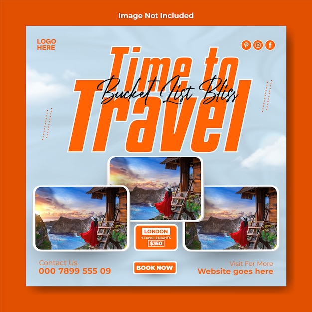 Travel ads promotional social media post template design