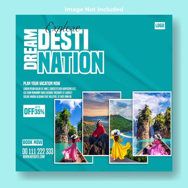 Travel ads promotional social media post template design