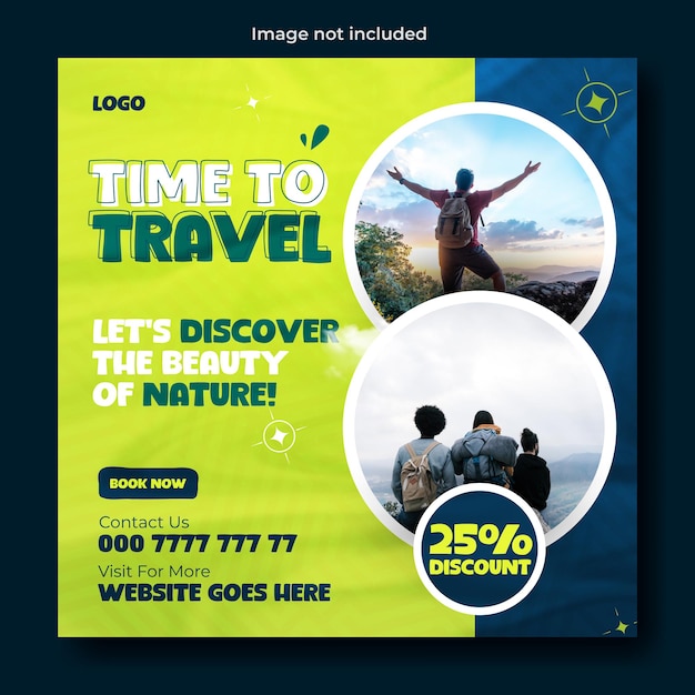 Travel ads promotional social media post template design