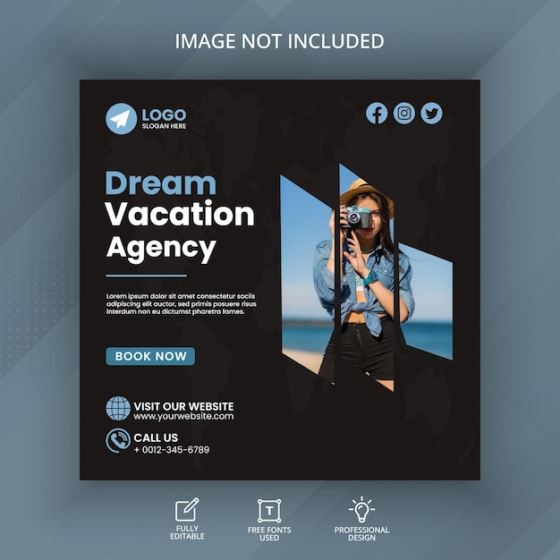 Travel adventure holiday social media instagram and facebook post design template