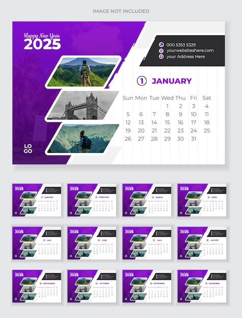 Travel Agency Desk Or Tale Calendar Design Template 2025