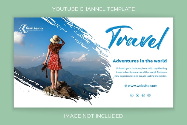 Travel agency YouTube Thumbnail template with brush strokes