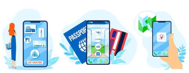 Travel app  illustration set.