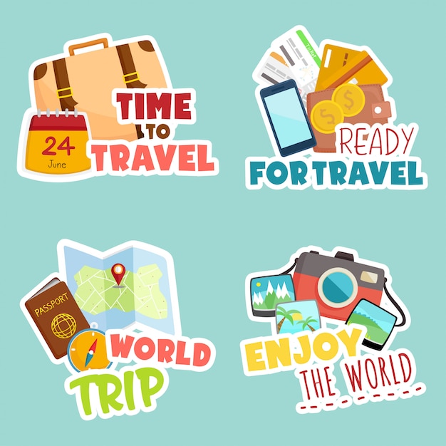 travel around the world stickers set