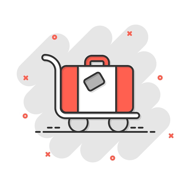 Travel bag icon in comic style Luggage cartoon vector illustration on white isolated background Baggage splash effect business concept