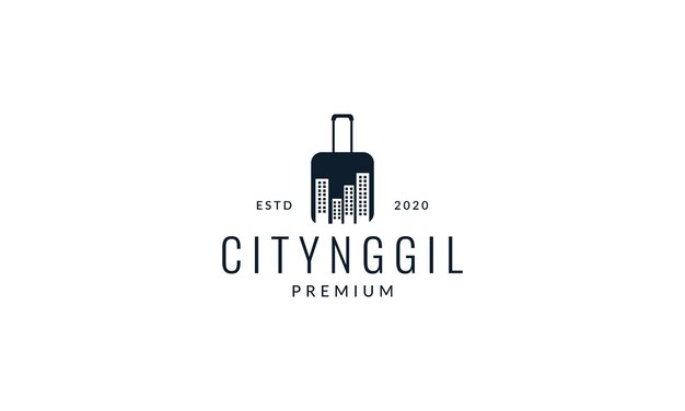 Travel bag with city building logo vector icon illustration design