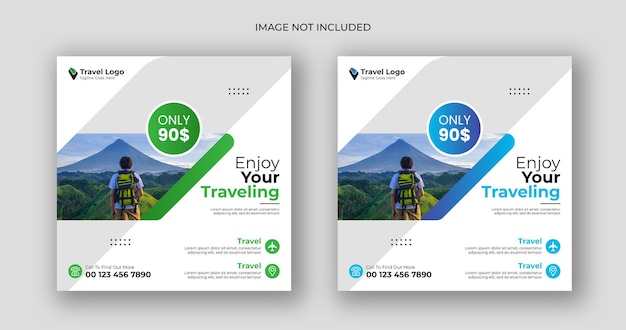 Travel business social media post square flyer banner template