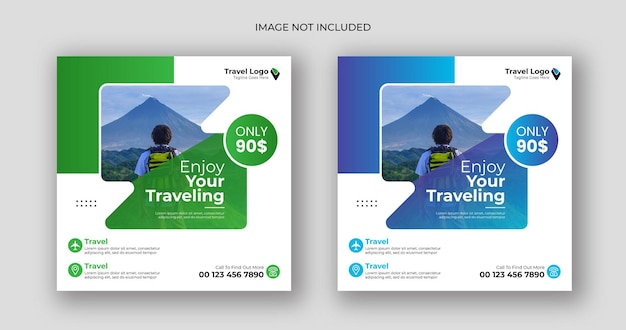 Travel business social media post square flyer banner template