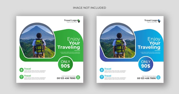 Travel business social media post square flyer banner template