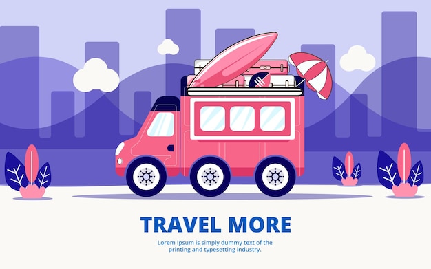 Travel by bus Travel and Tourism flat vector background