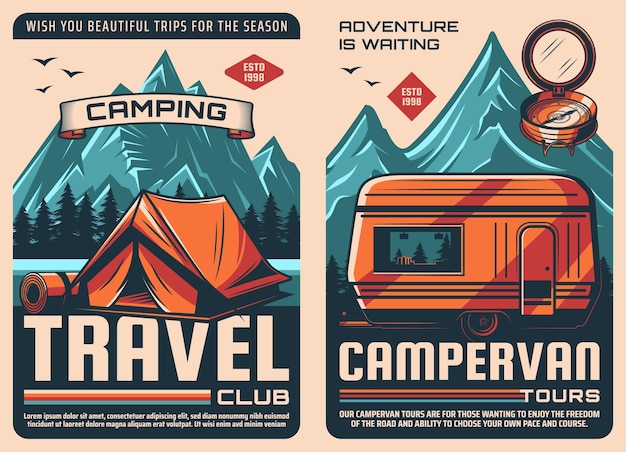 Travel camping van retro posters outdoor tourism