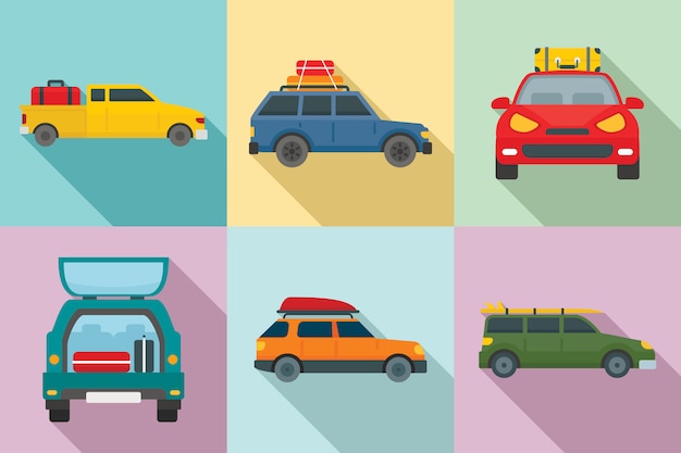 Travel on car icons set