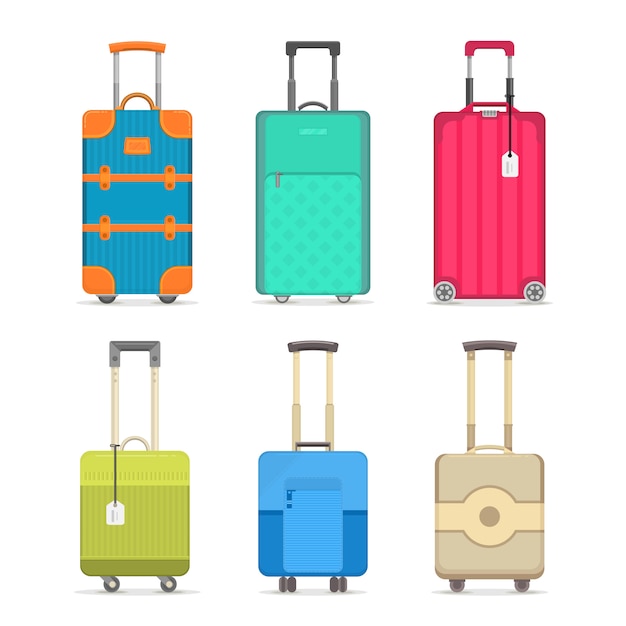 Travel colorful suitcase isolated set