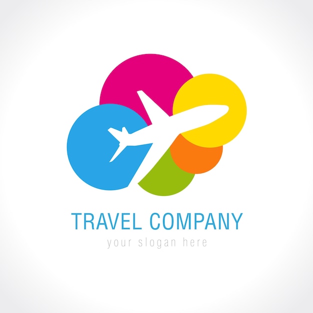 Travel company logo. World travel airplane abstract vector icon. Low cost airlines, tickets selling