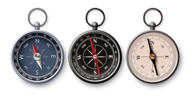 Travel compass vector set design. Compass navigation collection for tourist adventure direction tool