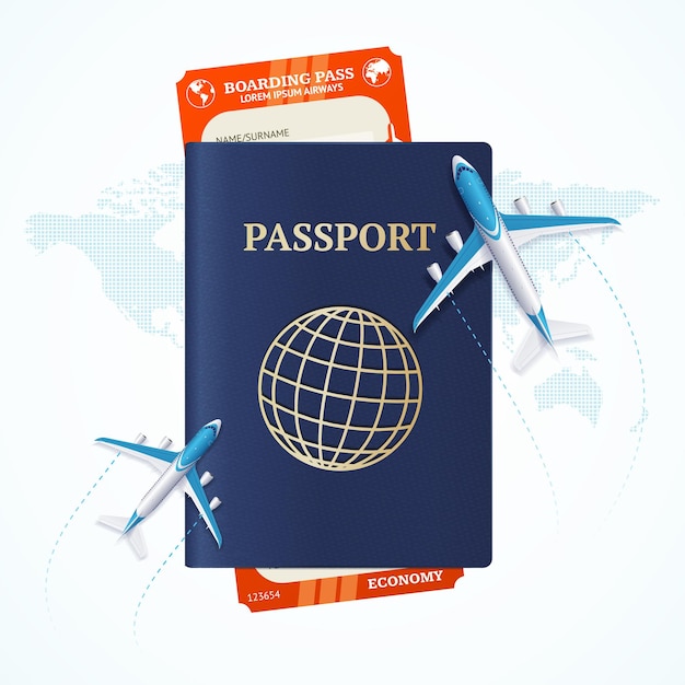 Travel Concept with Passport and Boarding Pass. Air Flight. Vector illustration