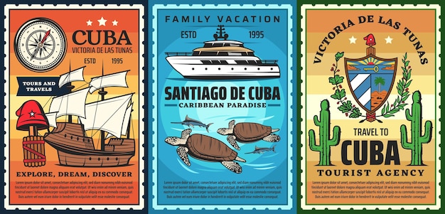 Travel to Cuba, caribbean resort retro posters