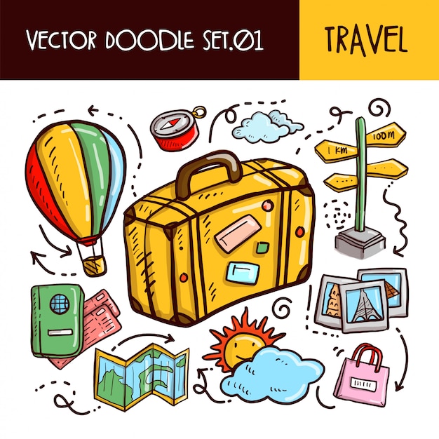 Travel Doodles Icon. Vector Illustration Set