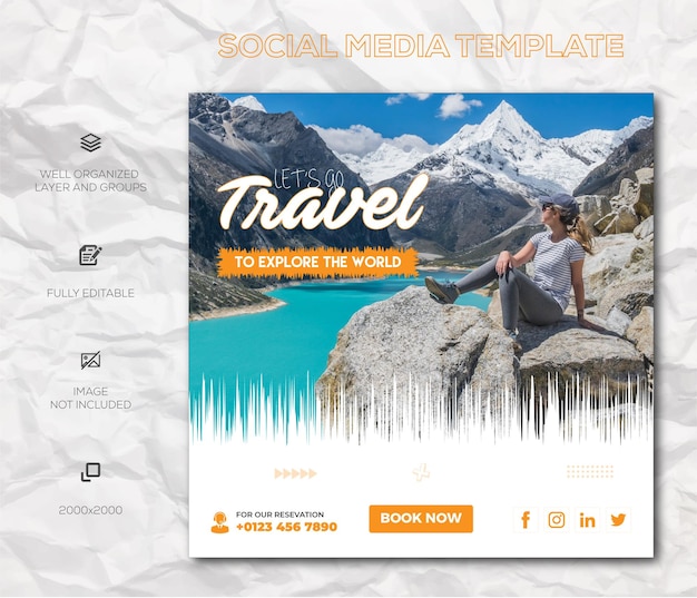 Travel and dream holiday vacation Instagram post or social media banner design templete