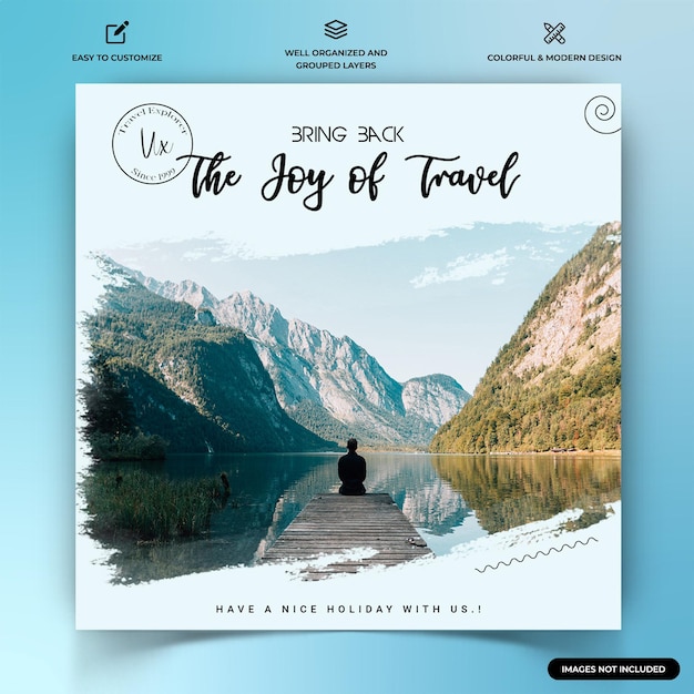 Travel explorers Instagram post web banner template Premium Vector