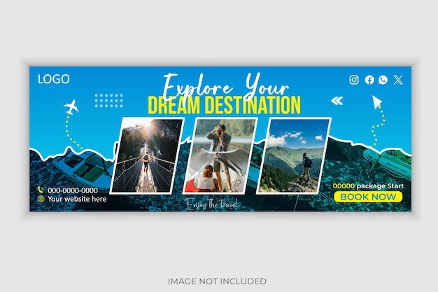 Travel facebook cover tourism or summer holiday tour advertising social media banner design templa