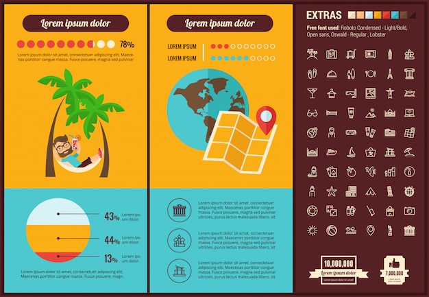 Travel flat design infographic template and icons set