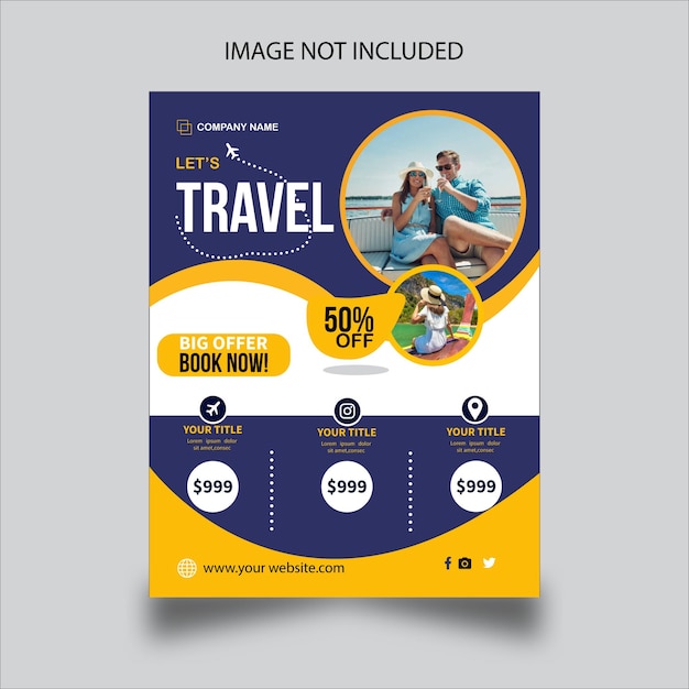 Travel flyer template design with photo