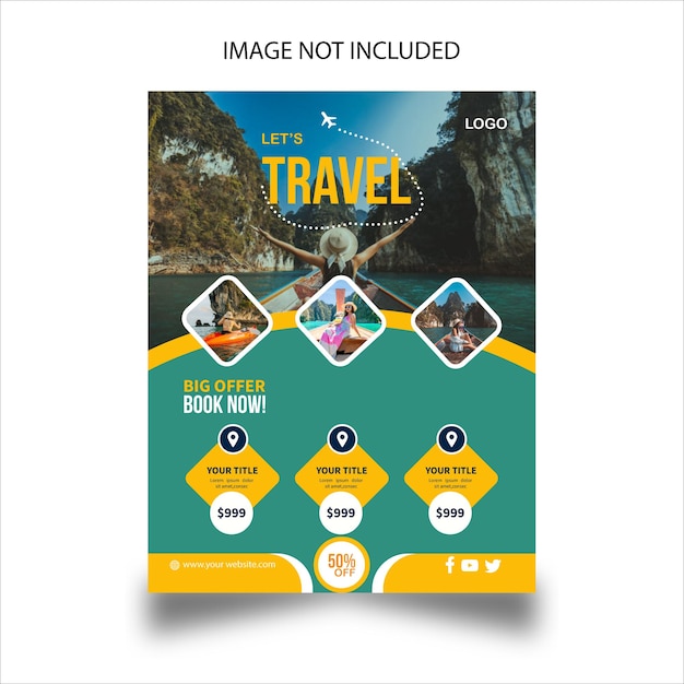 Travel flyer template design with photo