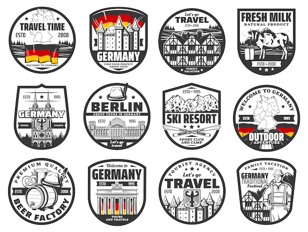 Travel to Germany vector icons German landmarks