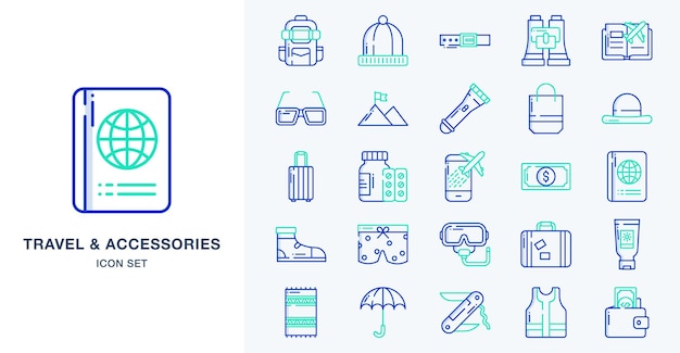 Travel and holiday accessories vector icon illustration