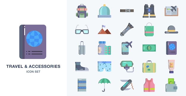 Travel and holiday accessories vector icon illustration