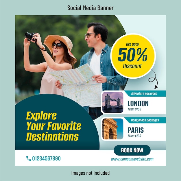 Travel or holiday trip social media banner or post template