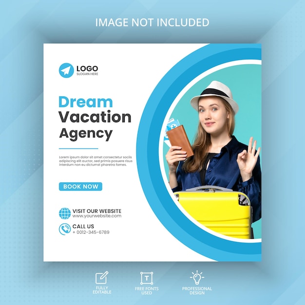 Travel holiday vacation social media post banner or instagram template banner design