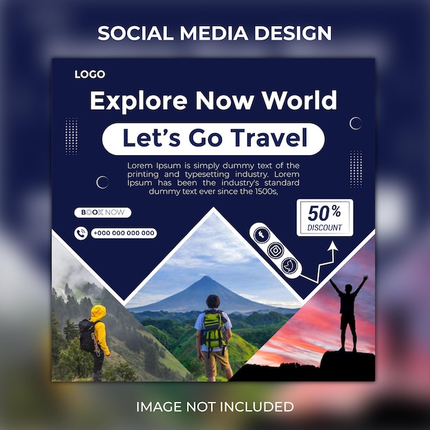 Travel holiday vacation social media post banner or square flyer design template Premium Vector